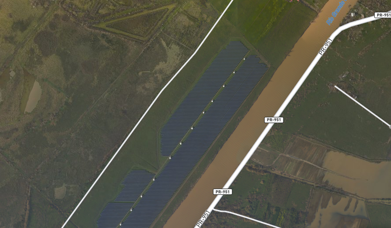The San Fermin solar power plant appears relatively unscathed in aerial imagery taken four days after Maria. Photo: NOAA